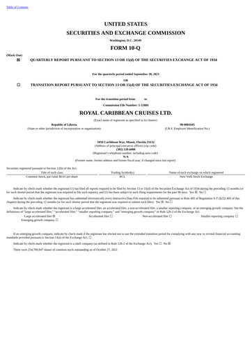 Thumbnail Royal Caribbean Group Quarterly Report 2021-q3