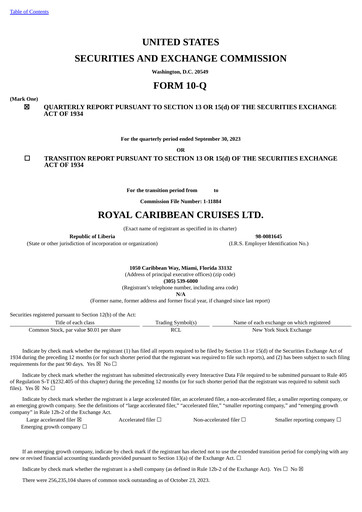 Thumbnail Royal Caribbean Group Quarterly Report 2023-q3