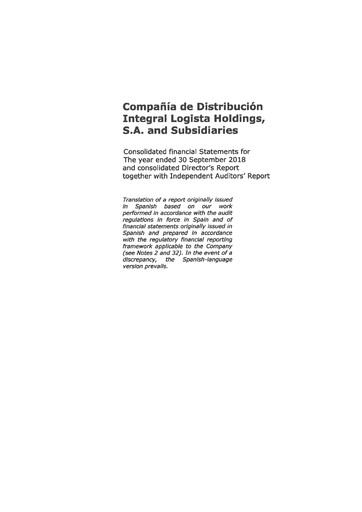 Thumbnail Logista (Compañía de Distribución Integral Logista) Financial Statement fy2018