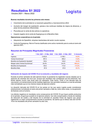 Thumbnail Logista (Compañía de Distribución Integral Logista) Half-year Report 2022-h1