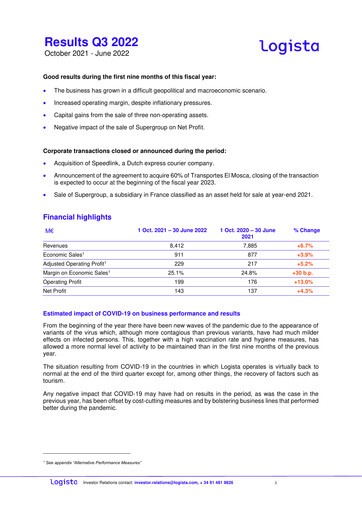 Thumbnail Logista (Compañía de Distribución Integral Logista) Quarterly Report 2022-q3
