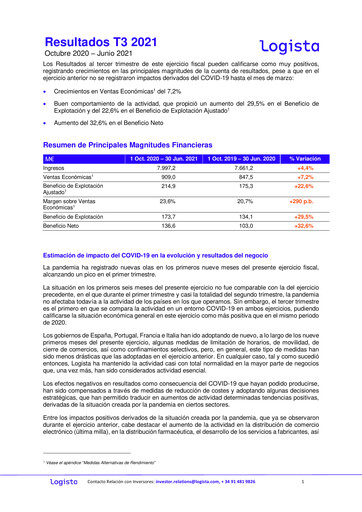 Thumbnail Logista (Compañía de Distribución Integral Logista) Quarterly Report 2021-q3