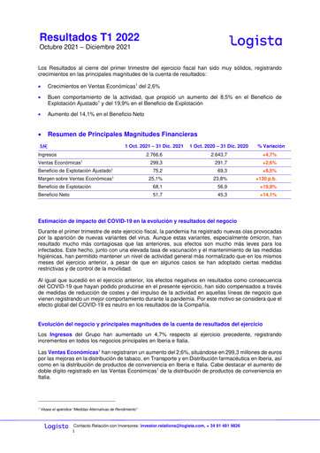 Thumbnail Logista (Compañía de Distribución Integral Logista) Quarterly Report 2022-q1