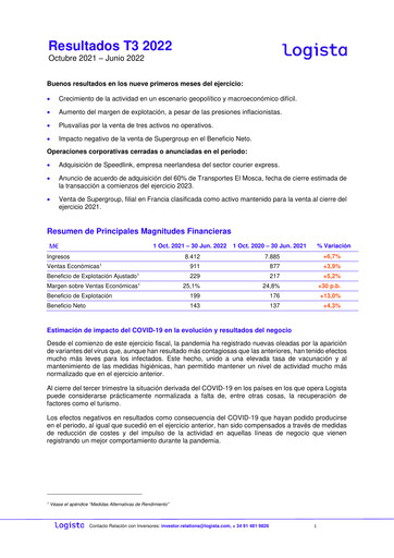 Thumbnail Logista (Compañía de Distribución Integral Logista) Quarterly Report 2022-q3