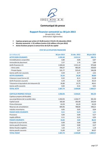 Miniature Brederode Rapport semestriel 2013-h1