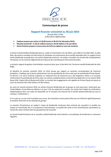 Miniature Brederode Rapport semestriel 2014-h1