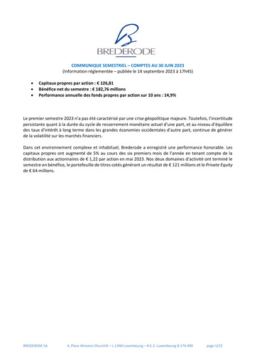 Miniature Brederode Rapport semestriel 2023-h1