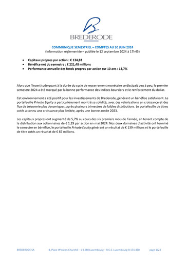 Miniature Brederode Rapport semestriel 2024-h1