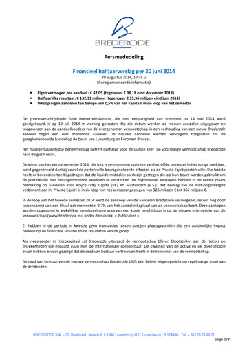 Miniature Brederode Rapport semestriel 2014-h1