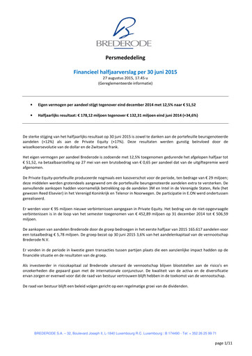 Miniature Brederode Rapport semestriel 2015-h1