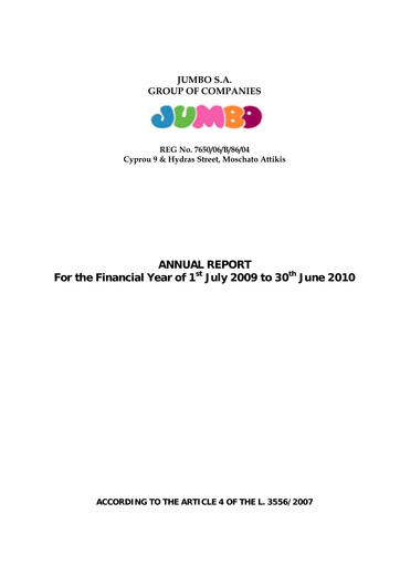 Thumbnail Jumbo S.A.
 Annual Report 2009-2010