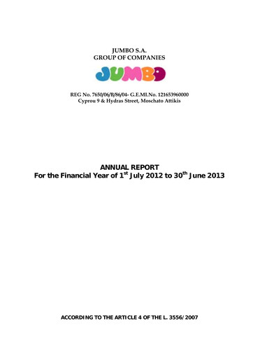 Thumbnail Jumbo S.A.
 Annual Report 2012-2013