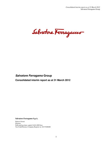 Thumbnail Salvatore Ferragamo Quarterly Report 2012-q1
