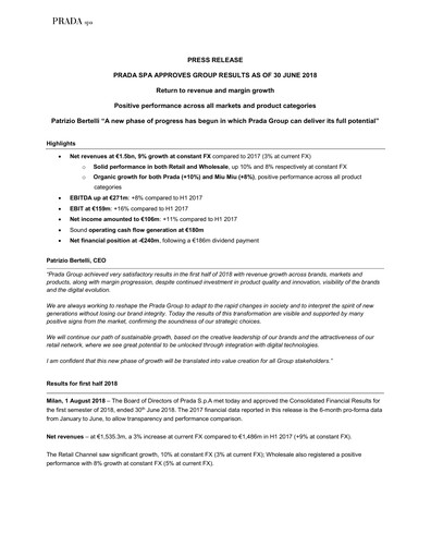 Thumbnail Prada Half-year Report 2018-h1