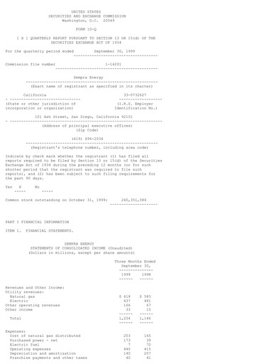 Vorschaubild Sempra Quartalsbericht 1999-q3