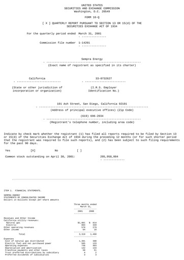 Vorschaubild Sempra Quartalsbericht 2001-q1