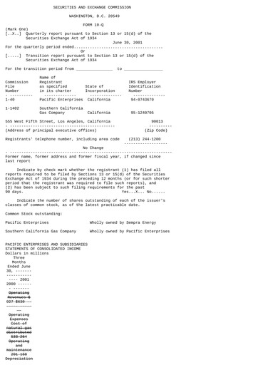 Thumbnail Sempra Quarterly Report 2001-q2