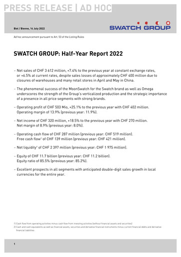 Miniature Swatch Rapport semestriel 2022-h1