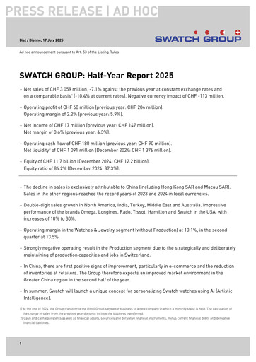 Miniature Swatch Rapport semestriel 2025-h1