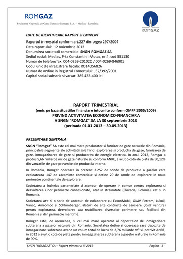 Thumbnail Romgaz Quarterly Report 2013-q3