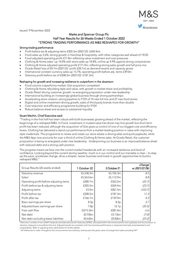 Thumbnail Marks & Spencer Half-year Report 2022-h1