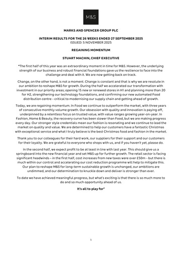Thumbnail Marks & Spencer Half-year Report 2025-h1