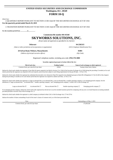 Thumbnail Skyworks Solutions
 Quarterly Report 2019-q2