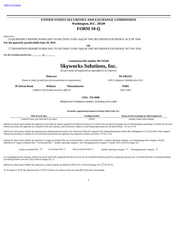 Thumbnail Skyworks Solutions
 Quarterly Report 2019-q3