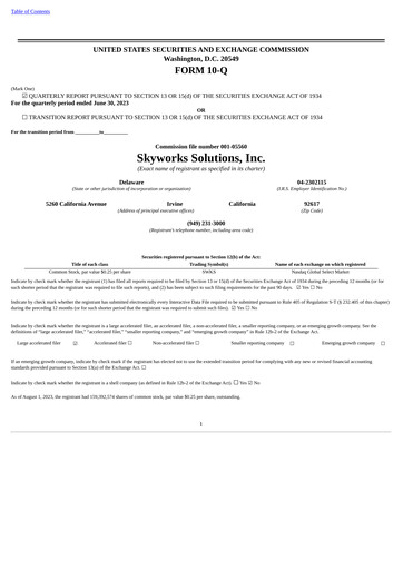 Thumbnail Skyworks Solutions
 Quarterly Report 2023-q3