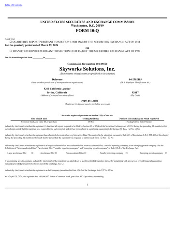 Thumbnail Skyworks Solutions
 Quarterly Report 2024-q2