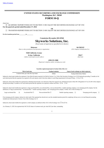 Thumbnail Skyworks Solutions
 Quarterly Report 2025-q1