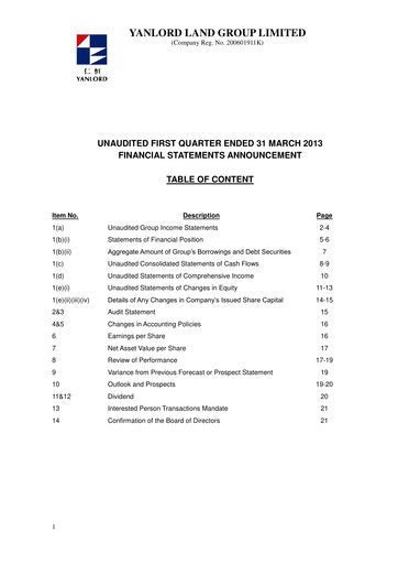 Miniature Yanlord Rapport trimestriel 2013-q1