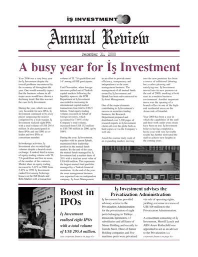 Vorschaubild Is Yatirim Menkul Degerler Anonim Sirketi Jahresbericht 2000
