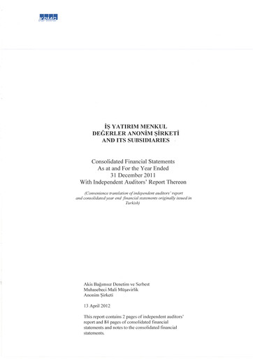 Vorschaubild Is Yatirim Menkul Degerler Anonim Sirketi Finanzmitteilung 2011