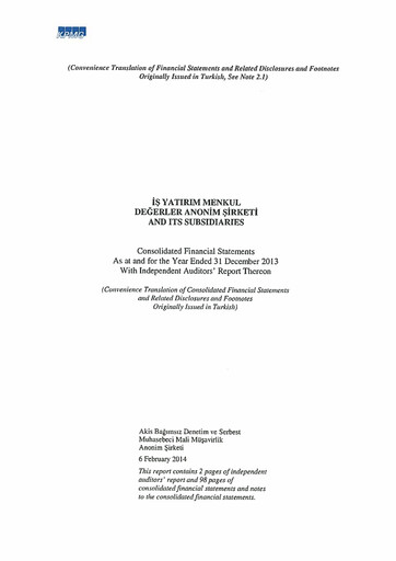 Vorschaubild Is Yatirim Menkul Degerler Anonim Sirketi Finanzmitteilung 2013