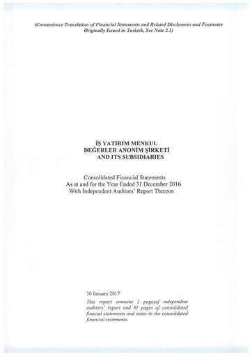 Vorschaubild Is Yatirim Menkul Degerler Anonim Sirketi Finanzmitteilung 2016