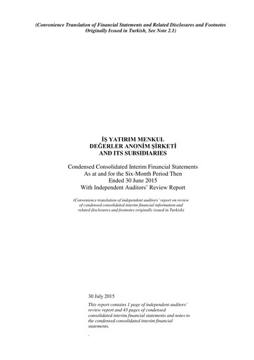 Thumbnail Is Yatirim Menkul Degerler Anonim Sirketi Half-year Report 2015-h1