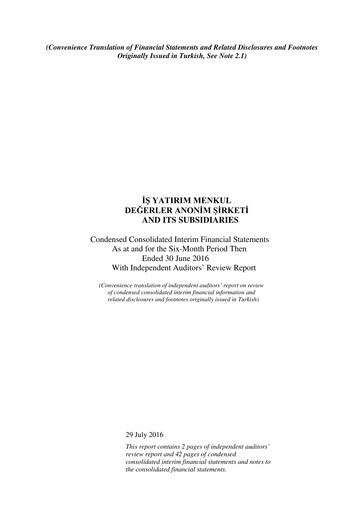 Thumbnail Is Yatirim Menkul Degerler Anonim Sirketi Half-year Report 2016-h1