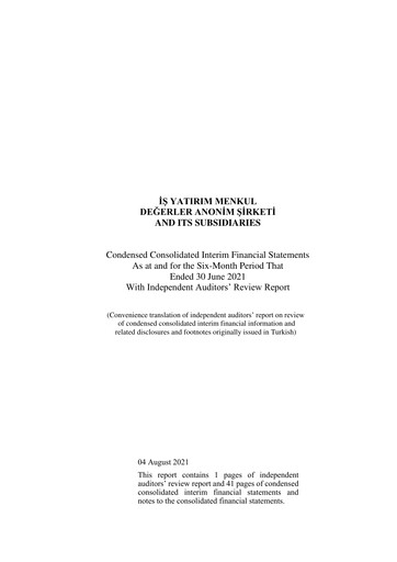 Thumbnail Is Yatirim Menkul Degerler Anonim Sirketi Half-year Report 2021-h1