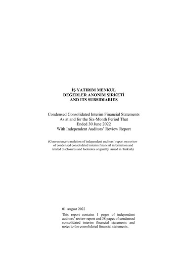Thumbnail Is Yatirim Menkul Degerler Anonim Sirketi Half-year Report 2022-h1