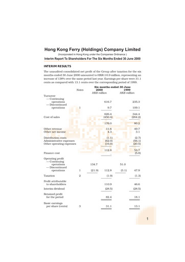 Thumbnail Hong Kong Ferry Half-year Report 2000-h1