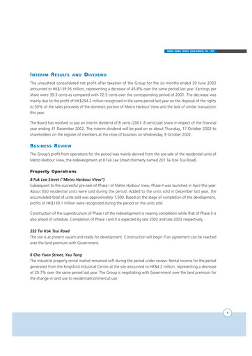Thumbnail Hong Kong Ferry Half-year Report 2002-h1