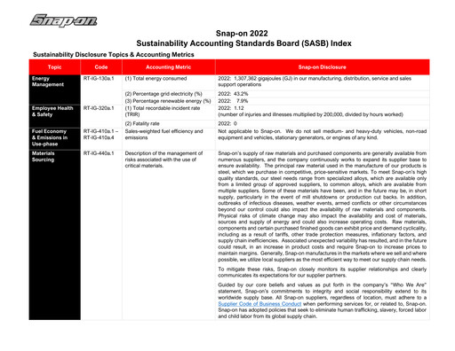 Vorschaubild Snap-on ESG-Bericht 2022