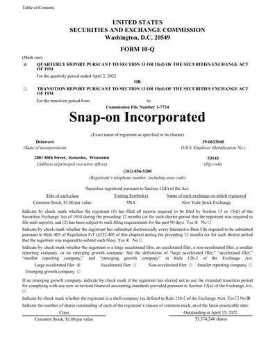 Thumbnail Snap-on Quarterly Report 2022-q1