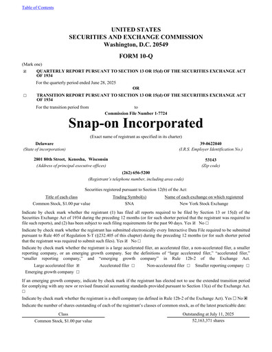 Thumbnail Snap-on Quarterly Report 2025-q2