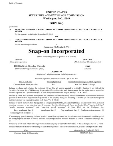 Thumbnail Snap-on Quarterly Report 2025-q3