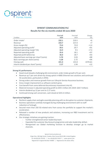 Thumbnail Spirent Half-year Report 2020-h1