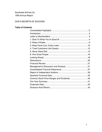 Thumbnail Southwest Airlines Annual Report 1995
