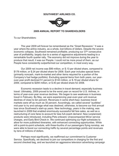 Thumbnail Southwest Airlines Annual Report 2009