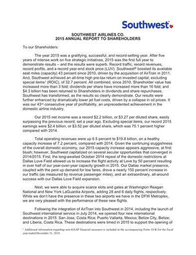 Thumbnail Southwest Airlines Annual Report 2015